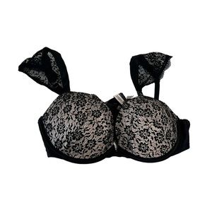 NWT VICTORIA SECRET BLACK LACE OVER NUDE DREAM ANGELS PUSH UP 34D BRA